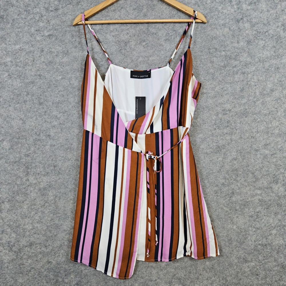 Mimi & Dottie Women's Striped Wrap Dress Side Tie Sleeveless Size M NEW SMUDGES